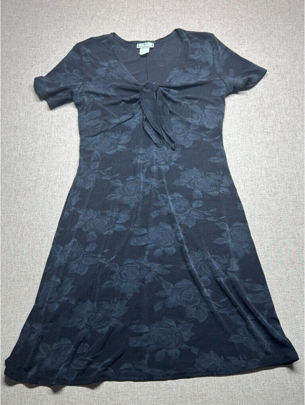 Vintage Joule Black Floral Rose Tie Front Midi Dress Y2K Goth 90s Small